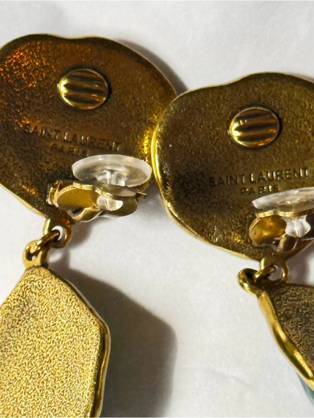 SAINT LAURENT Runway Gold-Tone Drop Earrings with Resin Glass-like cabochons - Picture 8 of 9